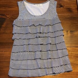 Cato Navy Blue and White Striped Ruffle Tank Top